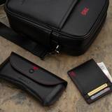 Crossbody Shoulder Bag Sunglasses Case and Card Holder Bundle - Tan / Black with Red Detail / Navy Blue
