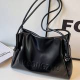 Simple  Elegant Solid Color Trendy New Fashion Shoulder Tote Bag For School Commute Casual Outing Travel - Black
