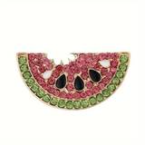 1pc Elegant Watermelon Alloy Brooch Pin Inlaid Shiny Rhinestone Bling Bling Fruit Theme Brooch Jewelry
