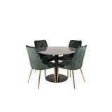 EstelleØ106BLBL spisebordssæt spisebord sort, marmor og 4 Velvet Deluxe stole velour grøn, messing dekor.