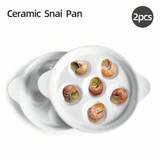 SHEIN Set Of 2 6.5 Inch Pure White Ceramic Small Plates, With 6 Holes And Handles, Suitable For Baking Escargots, Sushi, Mini Cakes, Dishwasher And Oven Saf