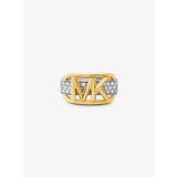MK Precious Metal-Plated Sterling Silver PavÃ© Empire Logo Ring - Silver - Michael Kors - EU 52