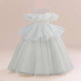 Young Girls Elegant And Gorgeous Net Yarn Satin Dress Suitable For Evening Parties Hosting And Attending Banquets - Light Grey - 6Y,7Y,4Y,5Y