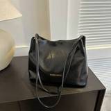 Vintage Versatile Large Capacity Shoulder Bag For Women Popular Pu Oiled Leather Texture Tote Bag - Black