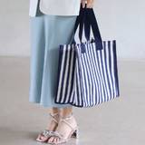 pc  Blue Stripes Large Capacity Tote Bag Canvas Bag Reusable  Shopping Bag Easy To Carry With Comfort Handle For Daily Use And Gifts - Blue - M,S