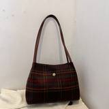 Vintage Plaid Pattern Tote Bag Large Capacity Shoulder Bag Womens Fashion Handbag  Hobo Purse - Red