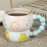 SHEIN 1pc Cute Ceramic Carved Mark Cup With Creative Design, Suitable For Home, Office, Coffee, Water, And As A Gift