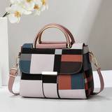 SHEIN A Multicolor Pink PU Material Plaid Zipper Magnetic Closure All-Match Trendy Small Bag For Four Seasons And Various Occasions Is A New Fashion Handbag