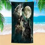 SHEIN 1pc Wolf Pattern Beach Towel, Large Microfiber Beach Blanket With Strong Water Absorption, Suitable For Travel, Swimming Pool, Diving, Surfing, Yoga,