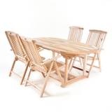 Havemøbelsæt i massiv teak - Ovalt bord 100 x 180/240 cm og 4 høje foldestole