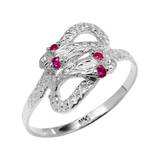 Red CZ Two Headed Snake Contemporary Ring in Sterling Silver