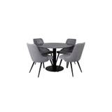 EstelleØ106BLBL spisebordssæt spisebord sort, marmor og 4 Velvet Deluxe stole velour lysegrå.