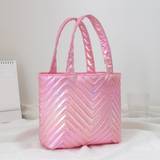 SHEIN Pu Pink Handbag, Large Capacity Cute Girl Fashion Bag, Rhombus Pattern, Gift For Children