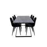 EstelleBLBL spisebordssæt spisebord sort, marmor og 6 Polar stole velour sort.