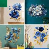SHEIN Gold-Blue Colored Floral Wall Sticker, Diy Composite Abstract Design Waterproof Pvc Self-Adhesive Wall Sticker, Can Be Used For Home Decor, Refrigerat