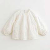 Young Girls Elegant Vintage Embroidered Round Neck Lantern Sleeve Long Sleeve Shirt For Spring - Beige - 6Y,8Y,10Y,4Y,5Y,12Y