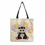 SHEIN Cute Cartoon Printed Panda Tote Bag, Portable And Large Capacity For Travel, With Adorable Animal Pattern, Fashionable Canvas Handbag, Reusable Shopp