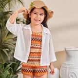 Young Girls pcsSet Weave Chiffon Casual Shirt  Knitted Cami Top  Knitted Loose Shorts - Multicolor - 6Y,7Y,4Y,5Y