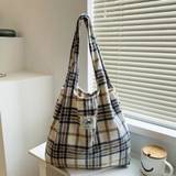 SHEIN Minimalist Lightweight,Portable,Classic,Casual Plaid Tote Bag For Teen Girls Women College Students,Teacher,White-Collar Workers,Rookies & White-Colla