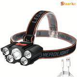 1pc Headlamp Rechargeable Super Bright 5-led Lamp, Usb Portable 4 Modes Waterproof Lamp, Night Long-range Head-mounted Flashlight For Outdoor Fishing Camping Adventure Emergency