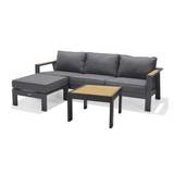 Lifestyle Garden Palau sofagruppe Teak/grå med grå pude 3-personers sofa, fodskammel & bord 63x63 cm