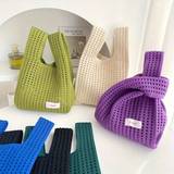 Mini Fashion Knitted Tote Bag Trendy Crochet Hobo Bag Womens Casual Handbag  Wrist Purse - Green