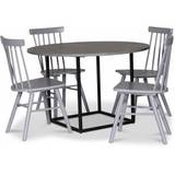 Sintorp spisebordssæt, rundt spisebord Ø115 cm inkl 4 stk. Orust pindestole - Beton (Laminat) + Møbelplejesæt til tekstiler