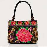 SHEIN Retro Embroidery Flower Handbag Women Beads Decor Tote Bag Stylish Floral Embroidered Handbag