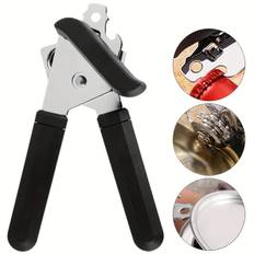1pc Black Stainless Steel Can Opener, Manual Can Opener Smooth Edge, Suitable For Home, Kitchen And Restaurant Bar