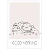 Line art plakat med kaffe og croissant - Good morning