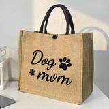 SHEIN 1PC Burlap Tote Bag For Women, Unique Gifts For Dog Mom, Pet Dog Lovers, Veterinarian, Animal Rescue, Birthday Present With Funny Puppy,For Graduate,