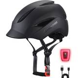 Cykelhjelm med USB-opladning Sikkerhedslys bagpå og reflekterende rem til unisex mænd/kvinder, E-cykelhjelme med visir, justerbar størrelse (sort)