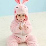 Cute Rabbit Shape Hooded Jumpsuit With Ears, Toddler Baby's Fleece Zip Up Warm Onesie