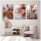 SHEIN 3pcs Pink Blush Rose Gold Beautiful Flowers Classic Abstract Wall Art Poster Canvas Painting Print Picture Living Room Home Decor No Frame