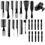 SHEIN 24pcs Hairdressing Comb Set, Including Silicone Shampoo Brush, Dyeing Brush, Air Cushion Massage Hair Comb, Long Mouthed Clip, Eight Claw Comb Etc.Hai