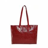Red Pu Leather Retro Style Shine Surface Oil Wax MultiPocket Large Capacity Zipper Tote Bag Suitable For Womens Daily Work Shopping Traveling Vacation - Red - one-size