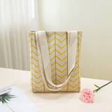 SHEIN One White Bag With Yellow Stripes Crochet Breathable Lightweight Foldable Portable Easy Open Simple Women's Tote Bag For Phone Umbrella Makeup Lipstic