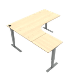 ConSet hæve sænkebord 501-37 Ahorn - venstre- eller højrevendt med sidebord - 120x180 (Venstrevendt) 60x60 sidebord, Sølv - ConSet