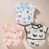 SHEIN 3pcs Baby Waterproof Feeding Bibs - Perfect For Learning To Walk, Reversible Pocket For Added Durability, Dual Use Design For Everyday Wear And Feedin