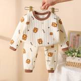 Mini Fashion™ - Ultrablød bomuldskomfort - Pyjamas til småbørn Brun / 110 ( 3 år) | Pædagogisk Trælegetøj