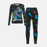 SHEIN Tween Boy Casual Animal Printed Knit Snug Fit Homewear With Long-Sleeved Top And Full-Length Pants