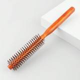 pc Small Brown Wooden Roll Comb For Hair Salon Root  Volumizer Retro Style Hairbrush For Short Or Wave Hair Antistatic Design - Multicolor