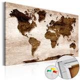 ARTGEIST The Brown Earth - Brunt verdenskort med rustikt design trykt på kork - Flere størrelser 90x60