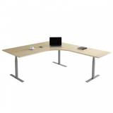 Fast hjørne skrivebord, Størrelse 160 x 200 cm, Bordplade Birk, Stativ Sølv