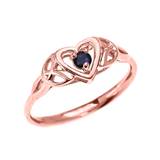 Sapphire Trinity Knot Heart Gemstone Ring in 9ct Rose Gold