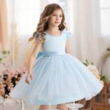Young Girls Flutter Sleeve Mesh Formal Dress With Princess Skirt Suitable For Birthday Parties Balls Dance Parties Casual Wear Daily Wear Musical Perf - Baby Blue - 6Y,7Y,8Y,9Y,4Y,5Y