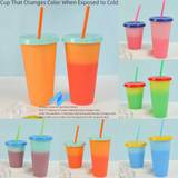 SHEIN 1pc/5pcs 16 Oz /24 Oz Color-Changing Plastic Cup With Lid And Straw, Suitable For Coffee, Tea, Smoothies, Etc., Summer, Winter Drinks, Reusable Plasti
