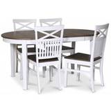 Skagen spisebordssæt; spisebord 160/210x90 cm - Hvid / brunolieret eg med 4 stk. Skagen stole med kryds, brun / hvid