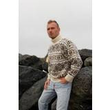 Norwool islandsk sweater med rullekrave, Råhvid & Brun / XS