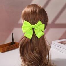 pc Satin Ribbon Bowknot Hair Clip With Spring Clasp - Lime Green - one-size